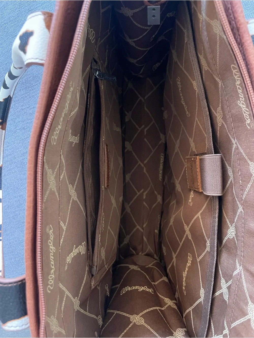 Wrangler Brown and White Cowhide-Accent Tote